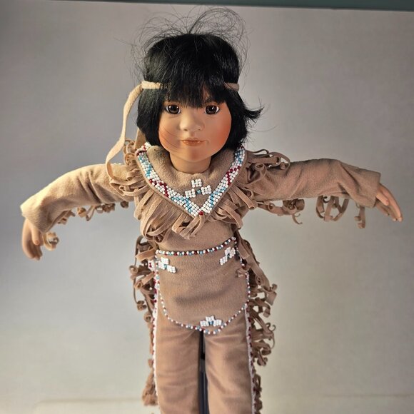 Linda Mason Doll Native American Indian 1993 Vintage Porcelain Quick Fox Boy - Picture 13 of 15